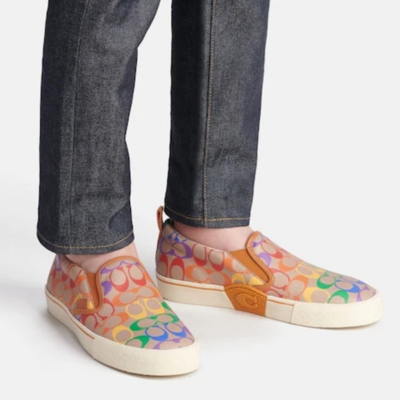 Coach Other - NEW Coach Skate Slip On Sneaker In Rainbow Signature Canvas Size 8.5 NEW IN BOX